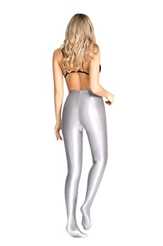 Image of Plus Size Opaque Glossy Pantyhose Wet Look Footed Shiny Tights Pilates Yoga Pants High Waist Leggings