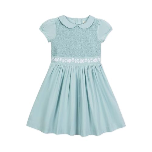 Hope & Henry Girls Girls Organic Puff Sleeve Smocked Party Dress with Peter Pan Collar 2T Robins Egg Blue