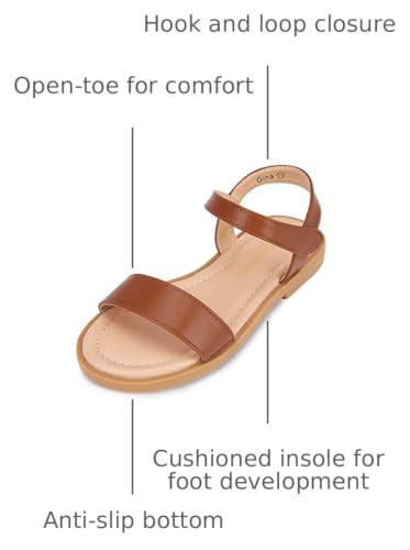 Image of PANDANINJIA Girls Sandals Open Toe Summer Flats Dress Shoes | Toddler /Little /Big Kid, Flower Girl, Lightweight Cushioned, Hook and Loop, Breathable Insole, Wedding, Party