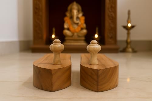 Image of Wooden Khadau Charan (Paduka) | Traditional Natural Wood Sandals for Men & Women | Footwear for Puja, Temple, Meditation & Daily Worship