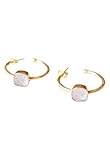 Aros Grandes bañados en Oro 18K con piedra natural Cuarzo rosa - Pendientes cuarzo rosa