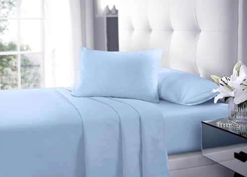 Ultra Soft Microfibre Flat Sheets Easy Care Wrinkle Shrinkage and Fade Resistant Fabric Breathable Hypoallergenic Top Flat Sheet (Sky Blue, Double)