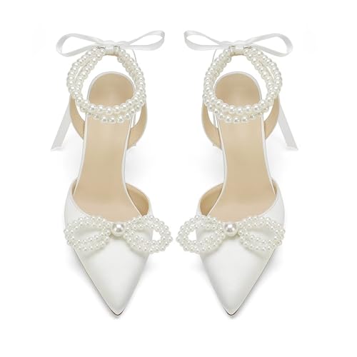 Pearl Heels Wedding Shoes for Bride Bow Wedding Heels Bridal Shoes2