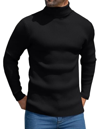MioRoim Men's Knit Casual Turtleneck Sweater Ribbed Slim Fit Long Sleeve Turtle Neck Knitted Pullover Sweater