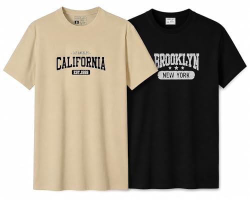 Image of JUGULAR Men's Half Sleeve Cotton Printed Combo Tshirt (Pack of 2)