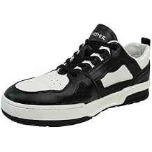 Mens Genuine Leather Fashion Sneakers Black & White Lace Up Shoes
