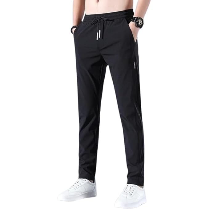 Dryfit Lycra Track Pants for Man | 2-Way Stretchable | Quick-Dry, Anti-Microbial Lower for Man | Sports, Gym, Running Pyjama | Includes 2 Side Zipper Pockets in Trousers for Men