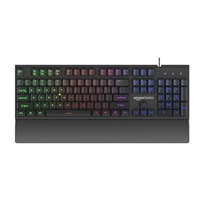 amazon basics Backlit Gaming Keyboard, LED Wired, Ergonomic & Wrist Rest Keyboard, for PC/Laptop/Mac – Black
