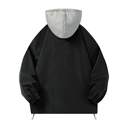 Mens Autumn And Winter Casual Loose Hooded Simple Solid Sports Button Coat Pattern Cardigan Sweaters For Men Black #TOP2