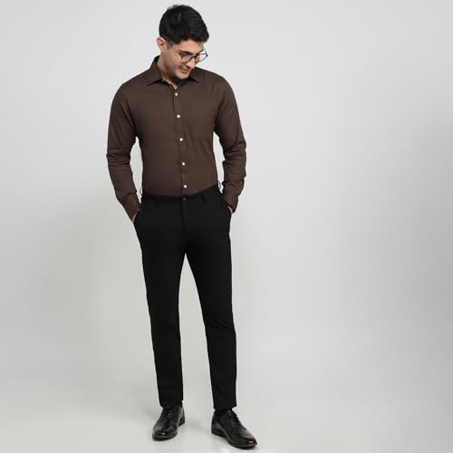Image of Raymond Men Slim Fit Solid Pattern Pure Cotton Semi Cutaway Collar Full Sleeve Formal Shirt