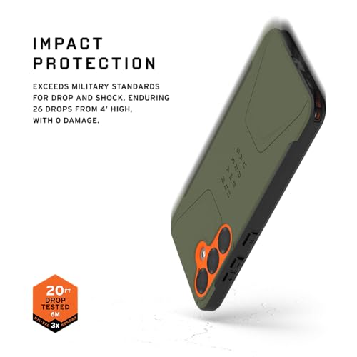 Image of Urban Armor Gear UAG Civilian Rugged Slim Fit Shockproof Protective Case Compatible with Galaxy S25 5G (2025), Magnetic Charging Compatible - Olive Drab /Orange