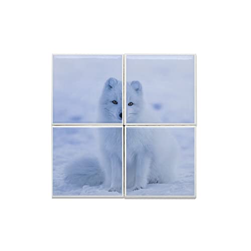 Carreaux céramique décoratif renard polaire neige faïence murale
