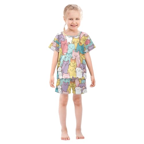senya Short Sleeve Pajamas Sets Summer Cotton Sleepwear Seamless Pattern Of Cats3