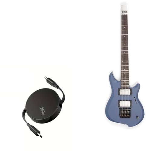 BoxWave Cable Compatible with Jamstik Studio MIDI Guitar - PD miniSync (240W), Retractable PD 240W Portable USB Type-C Cable - Jet Black