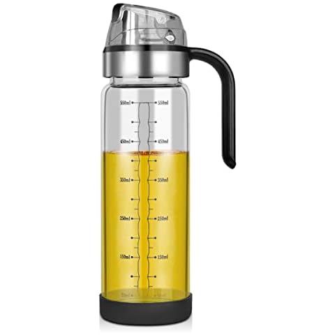 Glass Oil Dispenser Bottle,Olive Oil Vinegar Cooking Dispenser Bottle for Kitchen,Large Measuring Chilli Veg Oil Refill Bottle for Storage(550ml) Cover