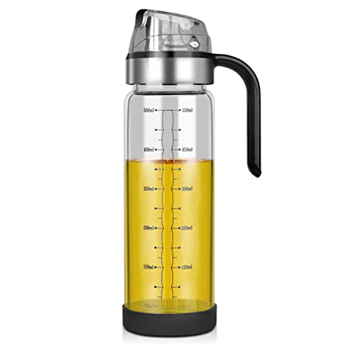 Distributeur d'Huile d'Olive,Verre Bouteille d'Huile d'Olive Vinaigre Flacon Récipient avec Inox Couche Supérieure,Anti-Fuite d'Huile d'Olive pour Huilier(550ml) Cover
