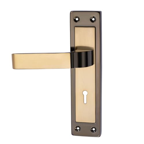 Image of Milton Iron Mortise Lock Set with Handle, Black Gold Finish, 200mm Length, 125mm Handle, Complete with Keys and Hardware - MHI-573
