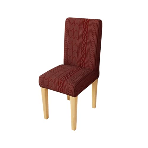 Lukzer Elastic Dining Chair Cover - 1PC Pastel Deep Maroon Zigzag | Textured High Stretch Jacquard Seat Cover | Removable Washable Short Dining Chair Cover Protector Seat Slipcover | (CC-138-01)