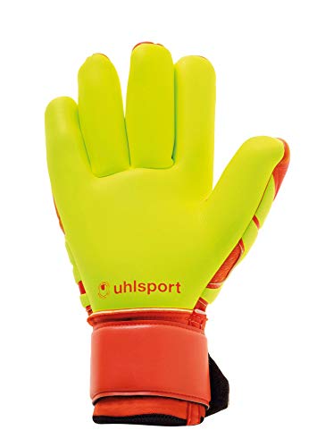 LUVA de GOLEIRO PROFISSIONAL uhlsport DYNAMIC IMPULSE ABSOLUTGIP FINGER SURR, Laranja e Amarelo, 10