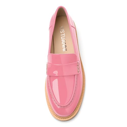 Image of JUSTDANNI Loafers for Women Slip On Shoes with Round Toe 1.2-Inch Low Chunky Block Heel Patent Comfortable Casual Dress Pump Shoes for Wedding Party Work Shopping Dating