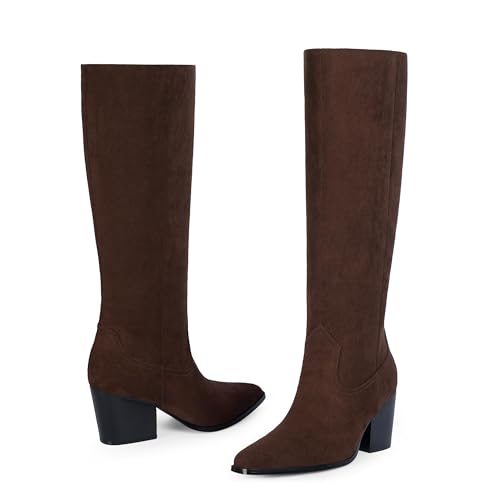 Modatope Knee High Boots Women Square Toe Chunky Heel Tall Boots for Women High Heel Side Zipper Long Boot4