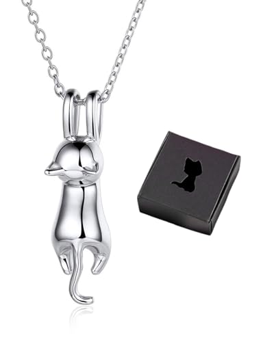 WUNZILO 1 pcs Conjuntos de joyas de plata 925, lindo collar de gato, aretes únicos de gato, joyas elegantes para mujeres, regalos cumpleaños, Con caja de regalo