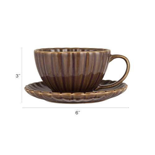Creative Co-Op Tazón de cerámica 10 oz con platillo color ciruela miniatura 2