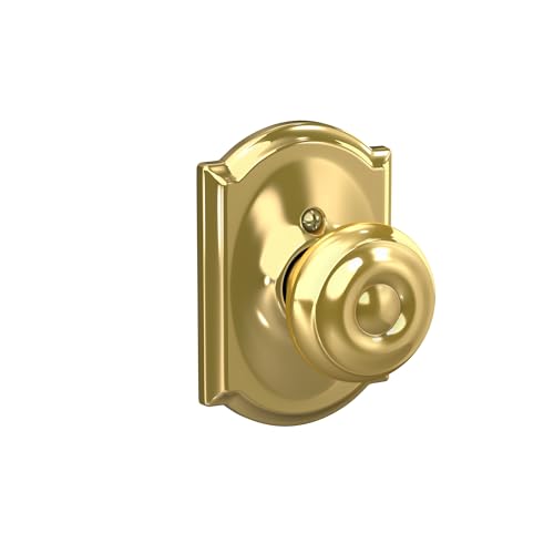 Image of SCHLAGE Georgian Knob with Camelot Trim Non-Turning Lock, Bright Brass (F170 GEO 605 CAM)