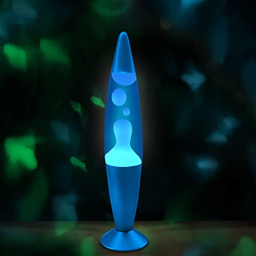 Jambo 16" Inch Beautiful Liquid Motion Lamp With Wax That Flows Like Lava | Entertaining For Adults, Teens And Kids (Blue Base, Blue Liquid, White Wax, 16") #TOP5