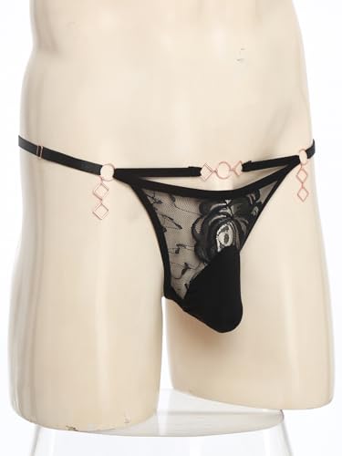 Linjinx Mens Sissy Lace T-Back Thongs Low Rise G-String Briefs Bulge Pouch Underwear4