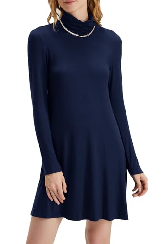 Image of KEEDONE Women's Long Sleeve Turtleneck Casual Loose T-Shirt Dresses