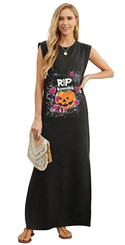 Image of GRECERELLE 2026 Women Year-Round Casual Round Neck Loose Split Wrinkle-Free Long Maxi Vacation Dress with Pockets (XXS-4XL)