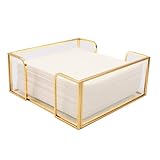 Shonmogar Cocktail Napkin Holder,Gold Square Napkin Holder Fit for 5”x5” Cocktail-Sized Napkins,Glass Napkin Holders for Kitchen Counter Table Party Bar Decor