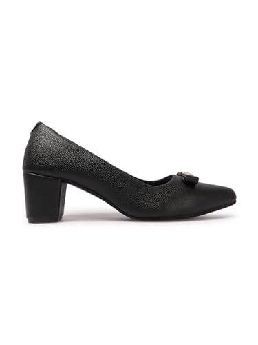 Image of Carlton London Women's Block Heel Round Toe Pumps - Elegant, Comfortable, and Stylish for Office, Casual and Semi-Formal Use