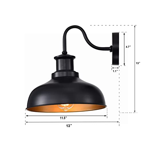 Image of Outdoor Barn Lights, Farmhouse Outdoor Wall Sconces, Rustic Exterior Wall Mount Lights, Vintage Outside Lighting Fixtures, Industrial Black Gold Lanterns for Barn Shed Porch Garage Patio, 2 Pack