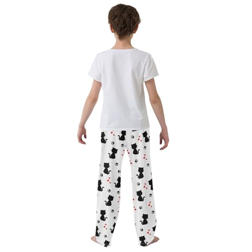 Boys' Pants Black Cat Red Hearts and Footprint Long Bottoms Jogger Pants Elastic Waist Trousers with Pockets S-XL3