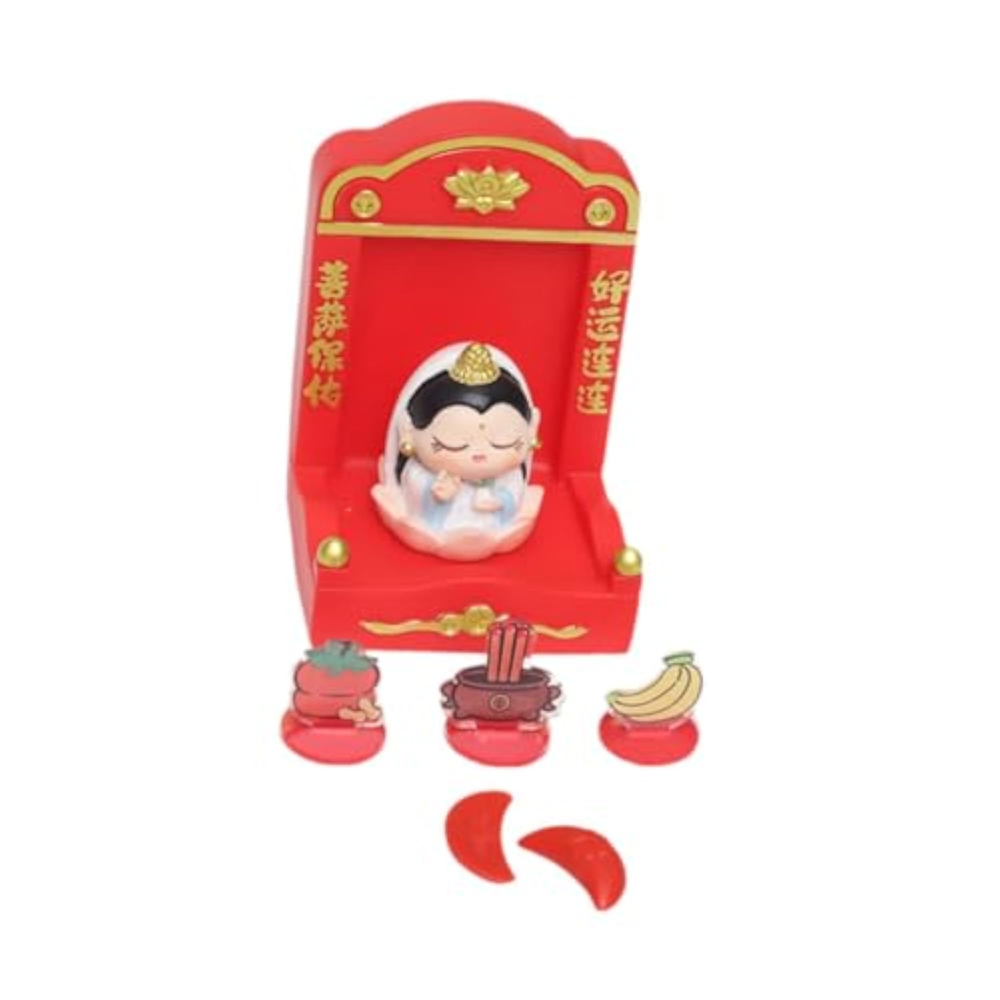 Chinese Deity Statue with Tribute Set for Home Décor