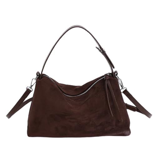 Sac à bandoulière en daim marron vintage pour femmes idéal pour le travail et les voyages