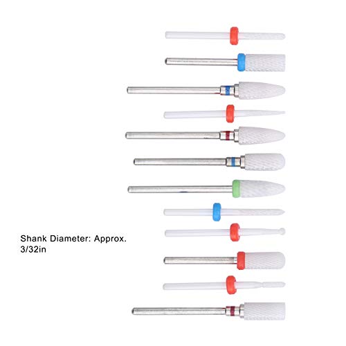 Ceramic Nail Drill Bits, 12 Pcs, 3/32 Inch, Electric Nail Polisher Grinding Burnishing Bits for Manicure Pedicure Nail Art