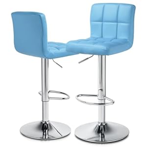 MoNiBloom Bar Stools Set of 2 PU Leather Swivel Counter Height Adjustable Modern Square Island Barstool with Back for Kitchen Counter Chairs, Light Blue