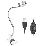 Jxngery Klemmleuchte, USB, warme, kalte Farbtemperatur, 360 Grad, verstellbarer Schwanenhals, silberfarben
