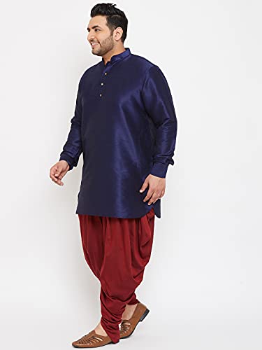 Image of VASTRAMAY Men's Silk Blend Solid Plus Kurta And Dhoti Set - Classic Ethnic Attire for Cultural Celebrations | Curved Hem Kurta With Contrast Cowl Dhoti Set