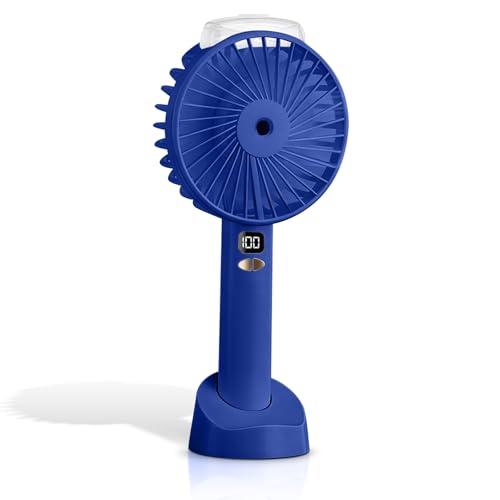 DAMUROS Mini Ventilador Portátil con Atomizador de Agua – 6 Velocidades, Pantalla LED, USB Recargable, Silencioso, Soporte para Móvil, Ideal para Exterior e Interior