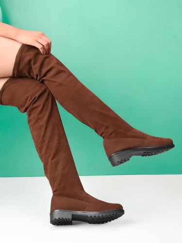 Image of XE Looks Women's Over-the-Knee Long Boots | Stylish Suede Finish with Tie-Up Detail | Comfortable Block Sole Winter Footwear for Girls and Women