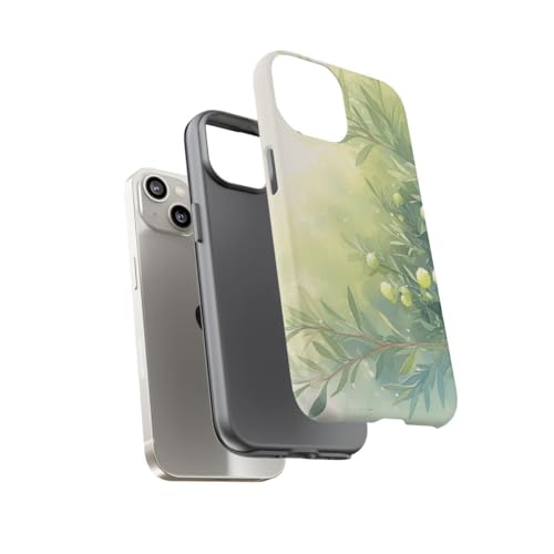 Coque iPhone 14 aquarelle botanique verte rigide mate anti-trace - 3