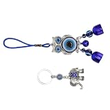 TIKATARER Búho Azul Mal de Ojo Colgante de Pared Decoración, Amuleto de Protección de Buena Suerte, Elefante Azul Ojo Llavero Búho Adorno para Bolso Decoración de la Pared del Coche