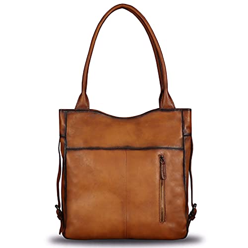 Genuine Leather Shoulder Bag Purse For Women Retro Top Handle Bags Handmade Vintage Crossbody Tote Handbags Purse Cowhide Satchels Hobo Bag (Brownpattern) #TOP2