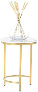 Penguin Home Coffee Side End Table Marble Effect Top & Stainless Steel Frame Side Table Round Occasional Stand Tea Table for Living Room Home and Office Gold Frame