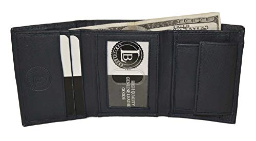 Leatherboss Leather Boys Slim Compact Flap Id Coin Pocket Trifold Wallet, Blue3