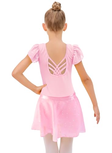 Image of EQSJIU Ballet Leotards for Girls with Removable Skirt Combo Tie Ruffle Sleeve Ballet Dance Dress Outfit 2-12 Years